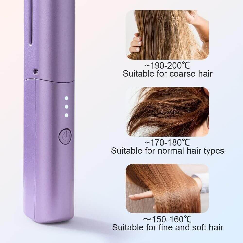 Meneflix Portable Mini Hair Straightener Cordless Rechargeable Mini Adjustable Hair Straightener Hot Comb temperature settings